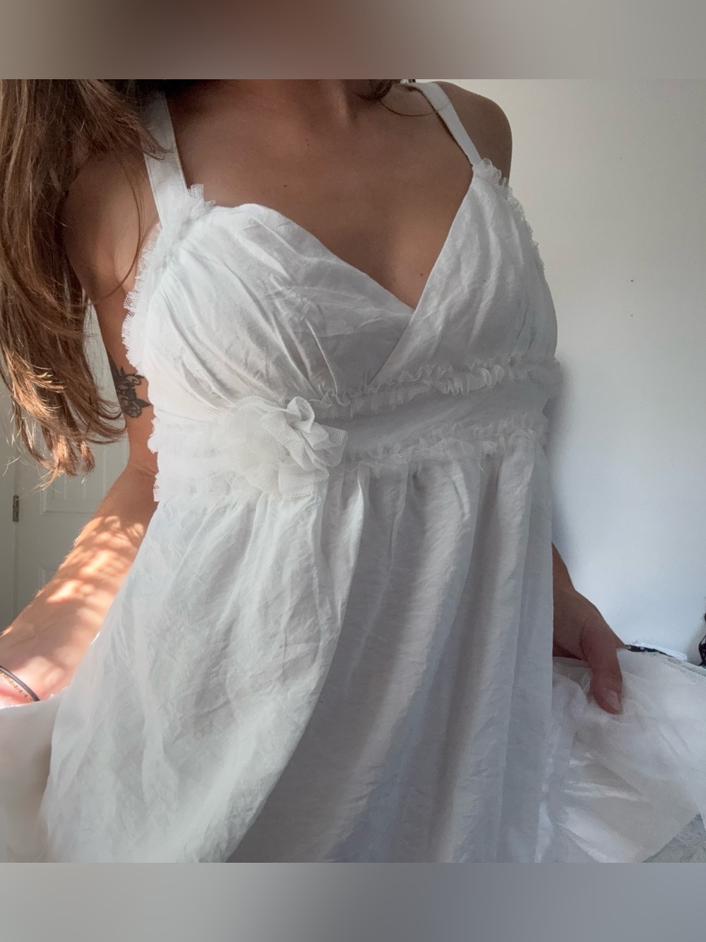 Y2K Mine White Babydoll Mini Dress Tulle Coquette Fairycore M - Picture 9 of 11
